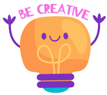 Be Creative Text and a Lightbulb Character
